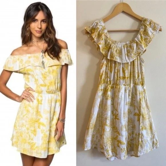 O'NEILL Dorothy Floral Off the Shoulder Dress Small - Cottagecore Sun Dress Surf - Picture 2 of 7